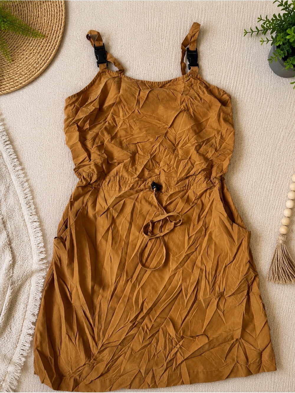 Urban Outfitters Rusty Mustard Drawstring Mini Dress